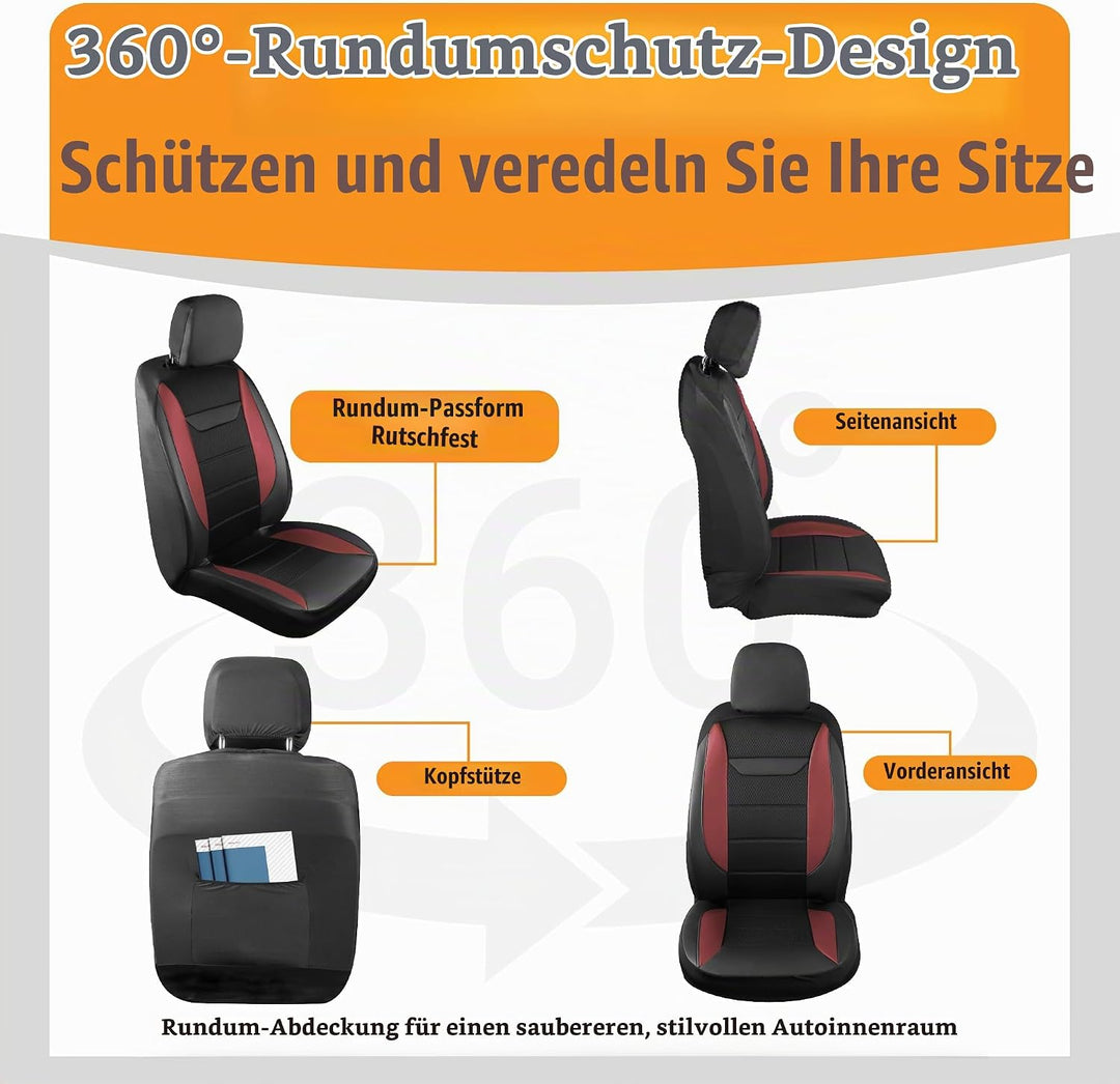 kingphenix 2er-Pack Vordersitzbezüge aus Memory-Schaumleder, Atmungsaktives 4D-Mesh, Airbag- kompati