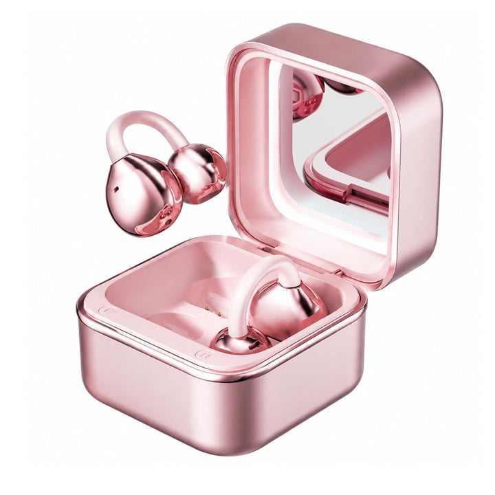 Open Ear Kopfhörer Bluetooth Kabellos, Clip-On Ohrhörer mit Bluetooth 6.0, Ladecase mit LED Kosmetik