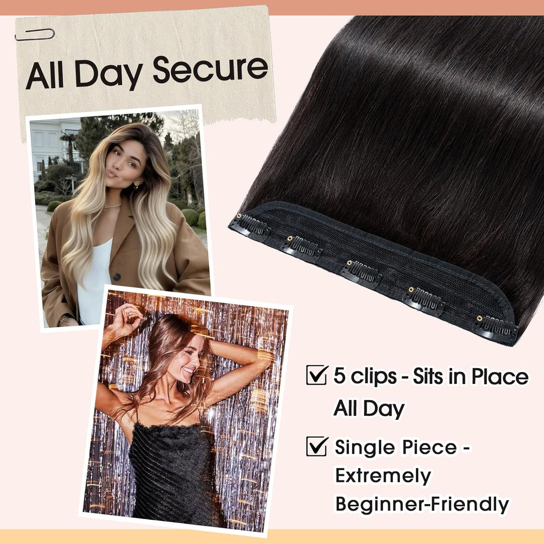 Clip In Extensions Echthaar Light Natürliches Schwarz Real human hair 1 pieces 5 clips Haarverlänger