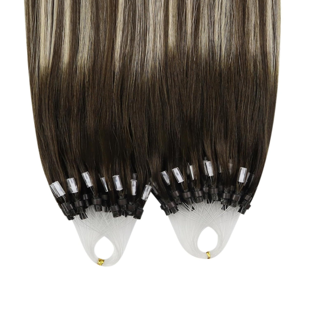 YoungSee Extensions Echthaar Microring Ombre 60cm,Micro Ring Hair Extensions Braun Ombre Aschblond,M