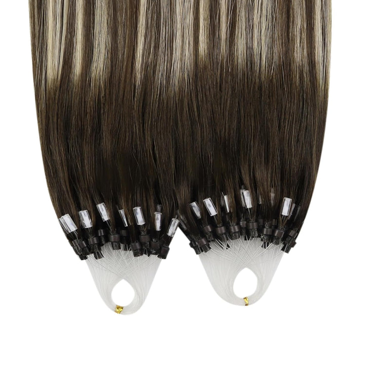 YoungSee Extensions Echthaar Microring Ombre 60cm,Micro Ring Hair Extensions Braun Ombre Aschblond,M