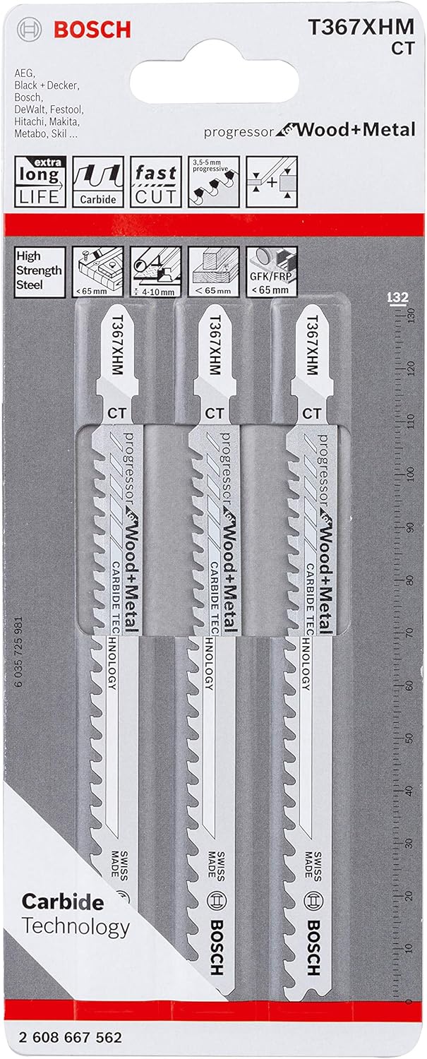 Bosch Accessories 3tlg. Stichsägeblatt T 367 XHM Progressor for Wood and Metal (für Holz und Metall,