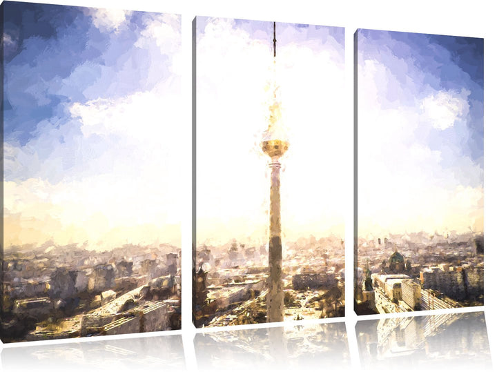 Pixxprint Berliner Fernsehturm als Leinwandbild/Grösse: 3 Teilig (120x80) cm/Wandbild/Kunstdruck/fer