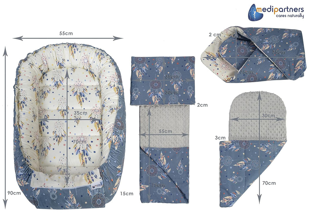 Medi Partners 5 teilig Babynestchen Set Babynest 100x60x15 herausnehmbarer Einsatz Bett Kuschelnest