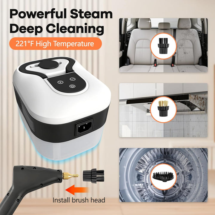 Dampfreiniger, 2500W Dampfreiniger Handgerät, 1200ml Tragbarer Hochdruck Dampfreiniger mit 3 Bürsten