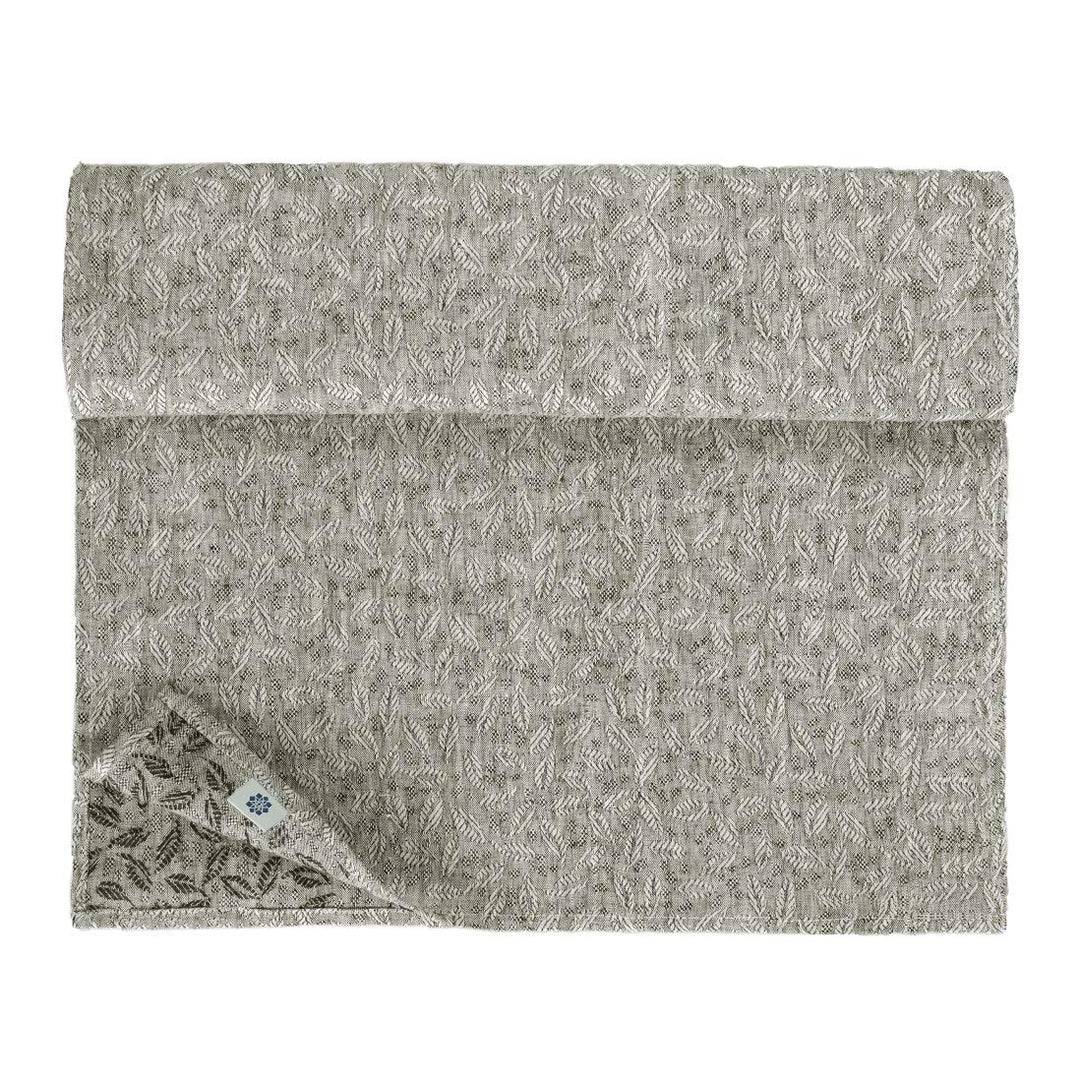 Linen &amp; Cotton Deluxe Jacquard Damast Tischläufer Stoff Tischband Tischdeko Isla - 100% Leinen, Schw