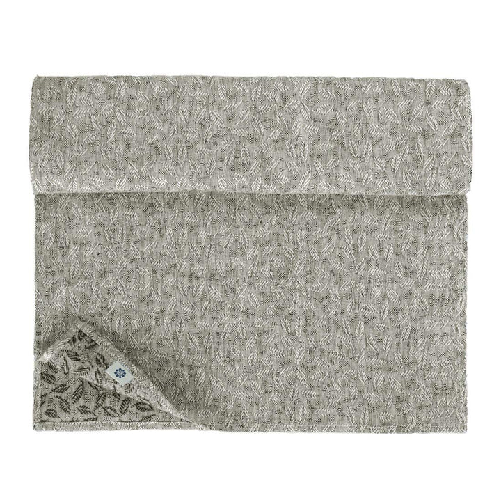 Linen &amp; Cotton Deluxe Jacquard Damast Tischläufer Stoff Tischband Tischdeko Isla - 100% Leinen, Schw