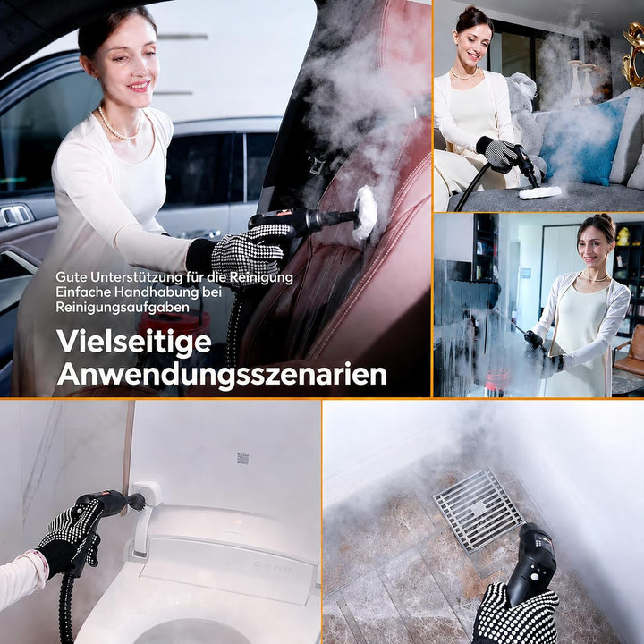 Dampfreiniger Handgerät, Tragbarer Hochdruck Dampfreiniger für Zuhause & Auto, 3-Stufiger Griff, 15