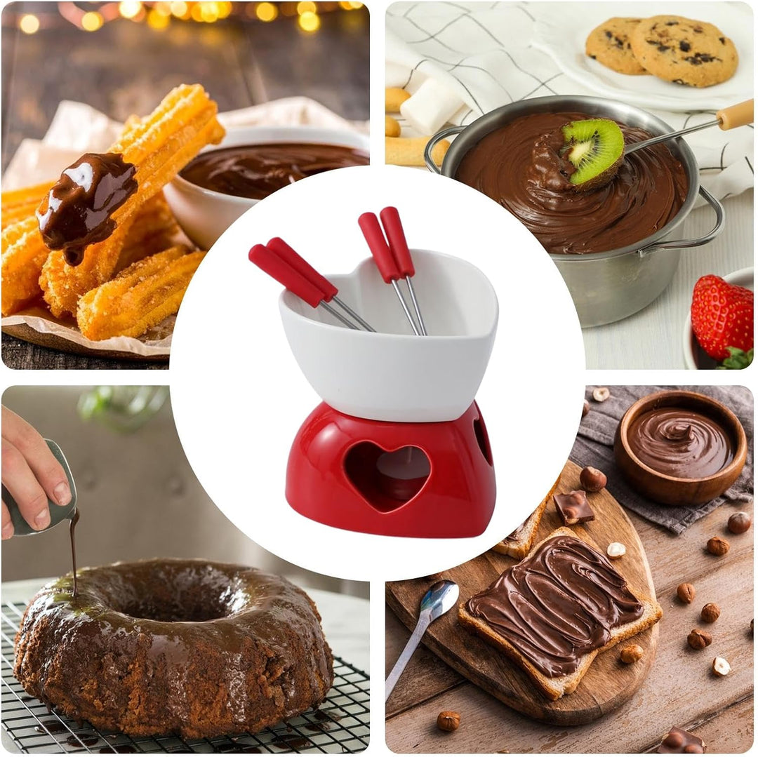 Keramischer Mini-Fondue-Becher Set - Mit Gabeln & Teelicht Für Schokolade & Dessert White, White
