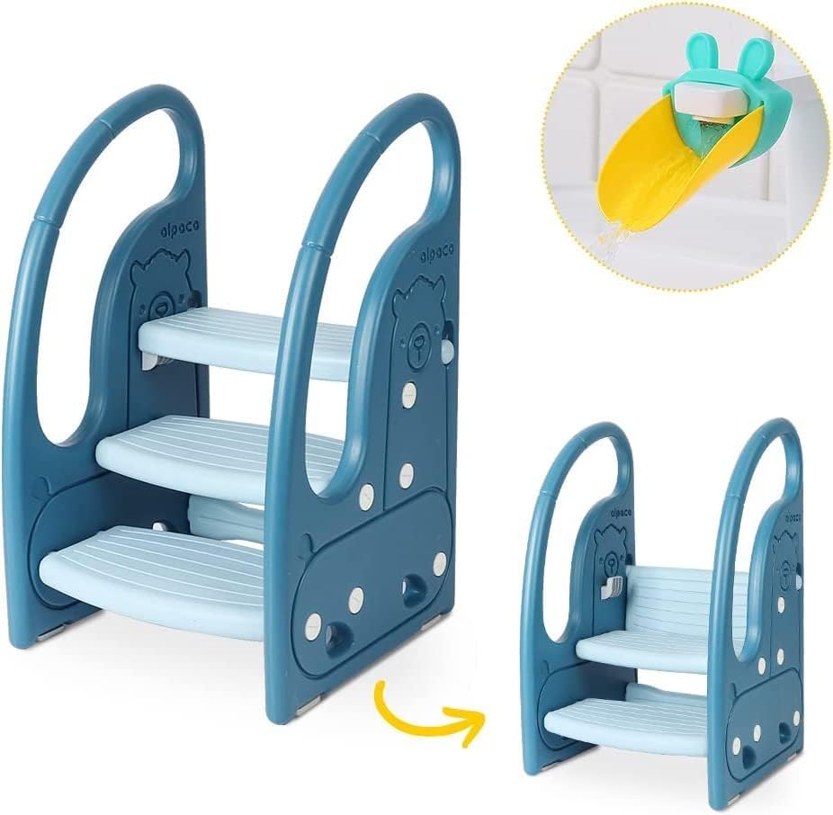 Onasti Tritthocker für Kinder, Dreistufiger Höhenverstellbar Tritt-Schemel Kinderschemel für Baby, B