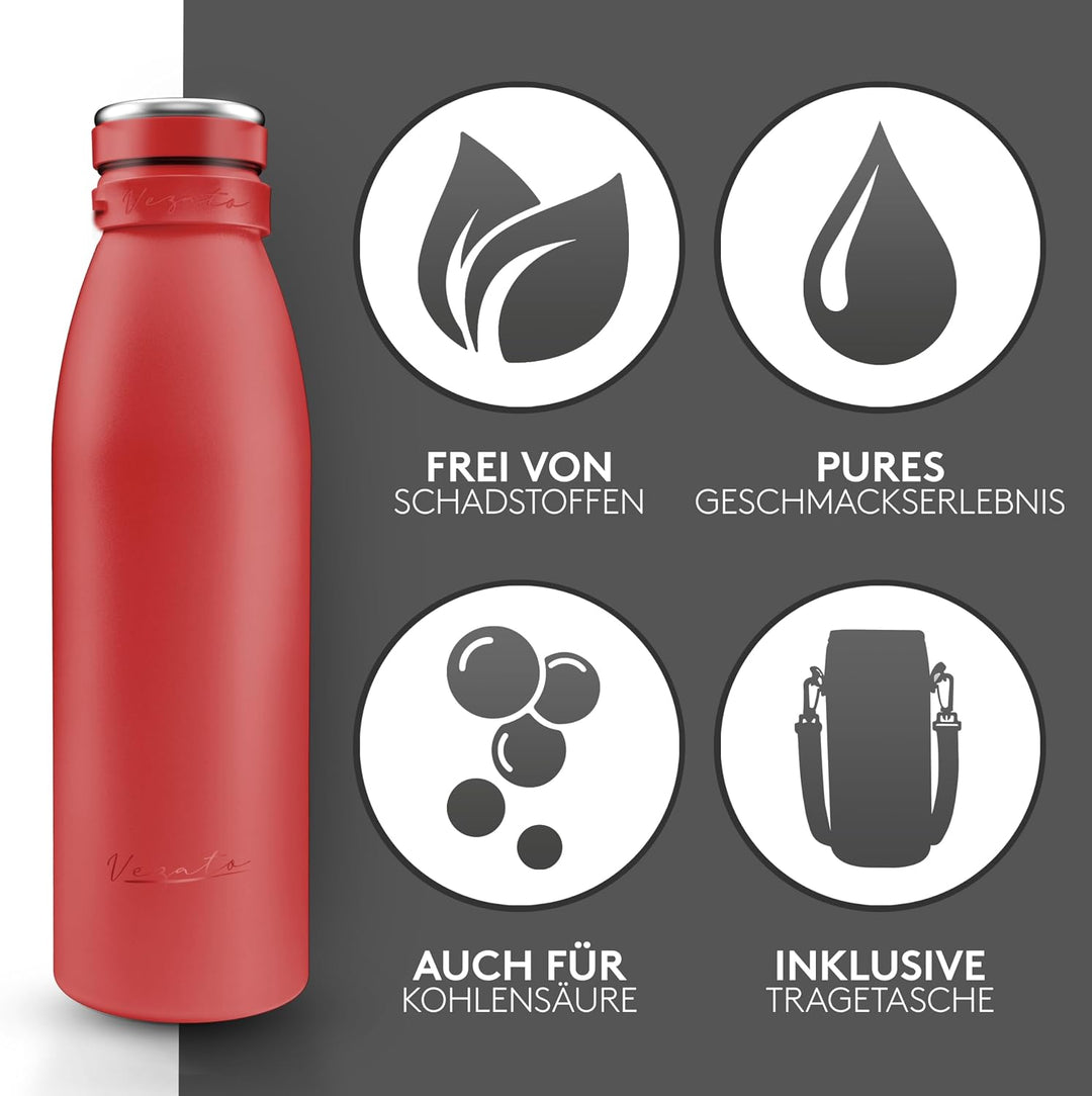 Vezato Trinkflasche Edelstahl - BPA-freie Isolierflasche 500 ml - Auslaufsichere Wasserflasche mit d