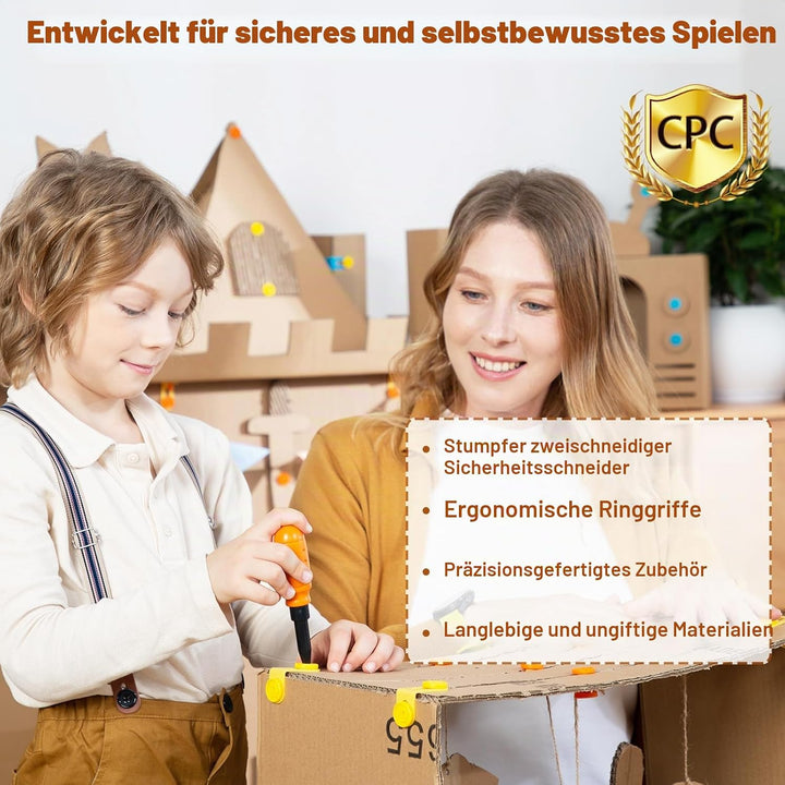 Karton-Baukasten mit Werkzeugen für Kinder – 3D Bastelset mit Sicherheitsringen, Schrauben &amp; Muttern