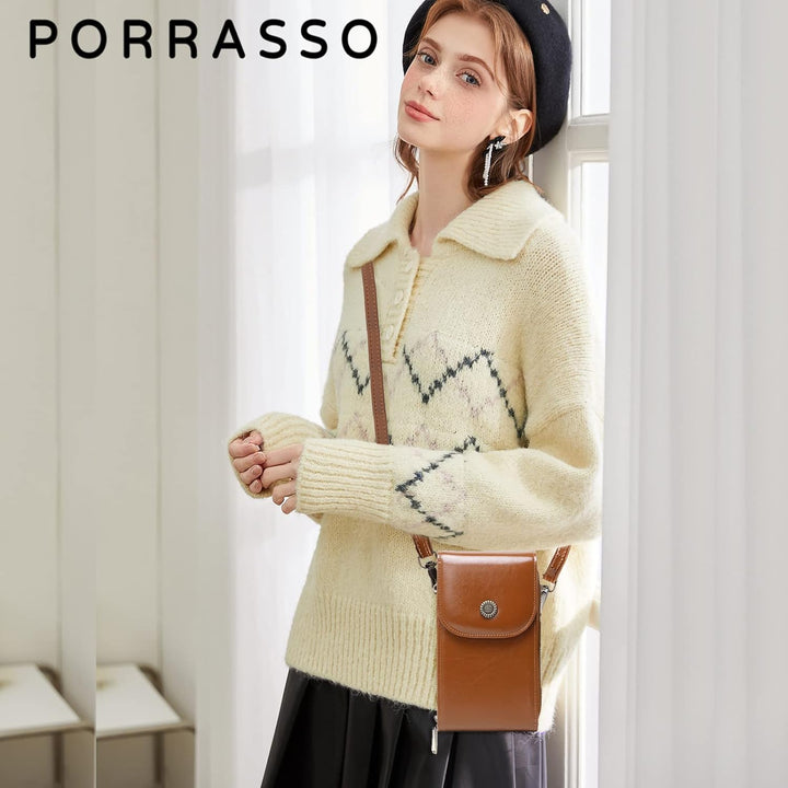 PORRASSO Handy Umhängetasche Damen Mode Handytasche mit RFID Schutz Mädchen Schultertasche PU Wasser