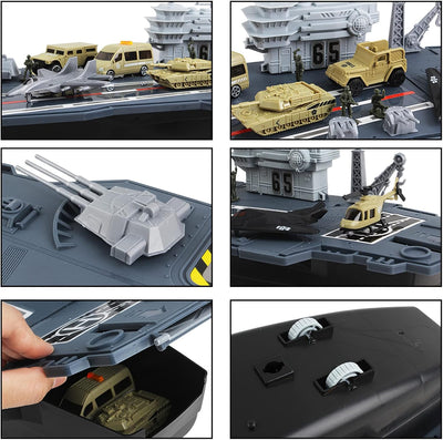 deAO Modellschiff-Flugzeugträger mit kleinen Modellflugzeugen, LKW, Panzer, U-Boot, Schlachtschiffen