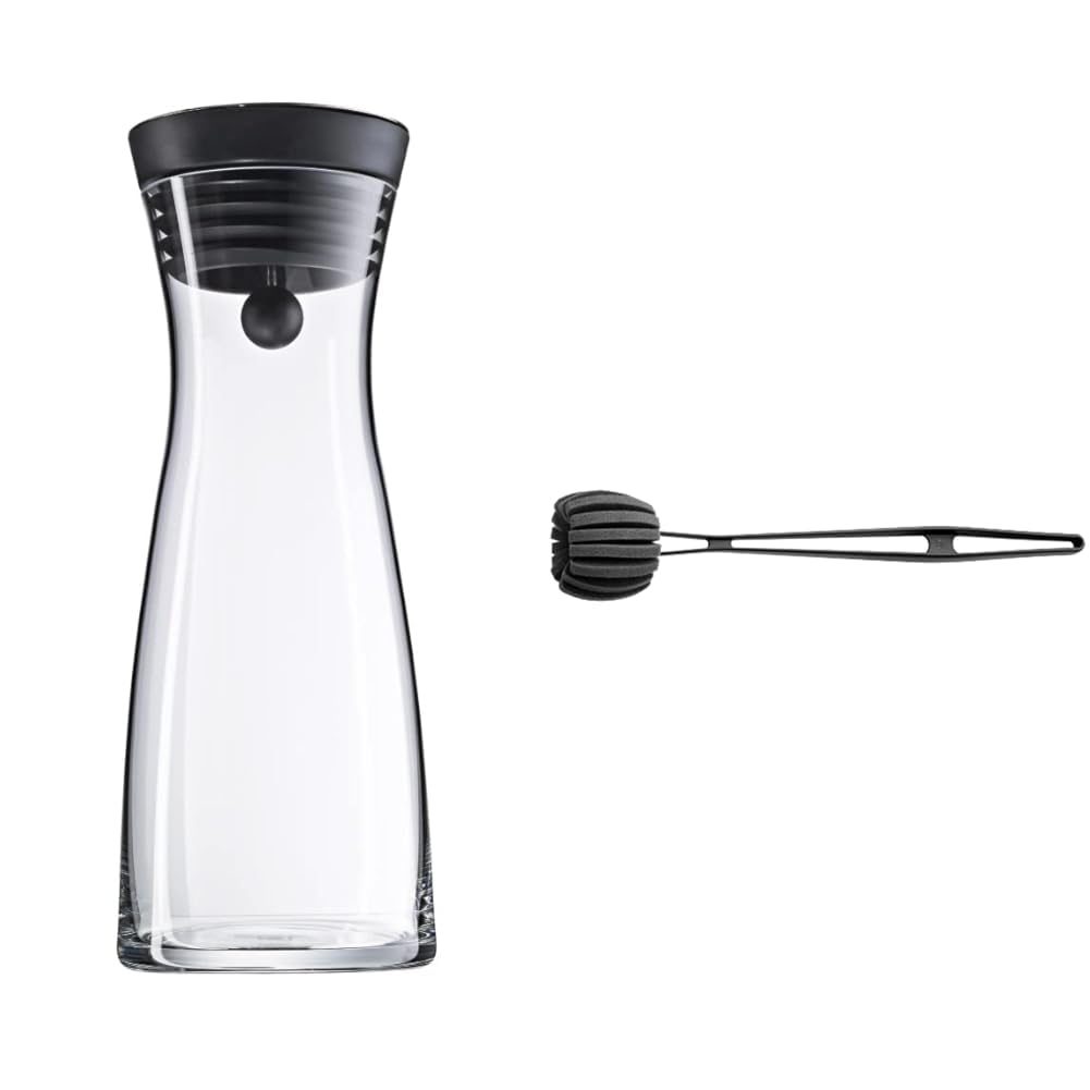 WMF Basic Wasserkaraffe aus Glas, 1 Liter, Glaskaraffe mit Deckel, Silikondeckel, CloseUp-Verschluss