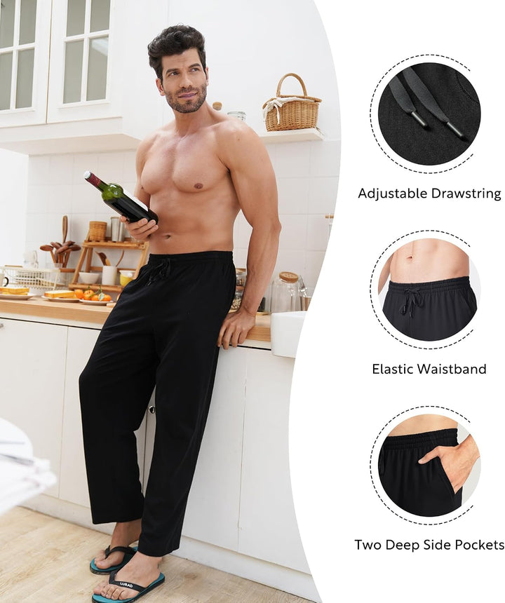 DAVID ARCHY Herren Schlafanzughose Lang &amp; Kurz mit Eingriff Pyjama Hose mit Taschen und Band Nachtwä