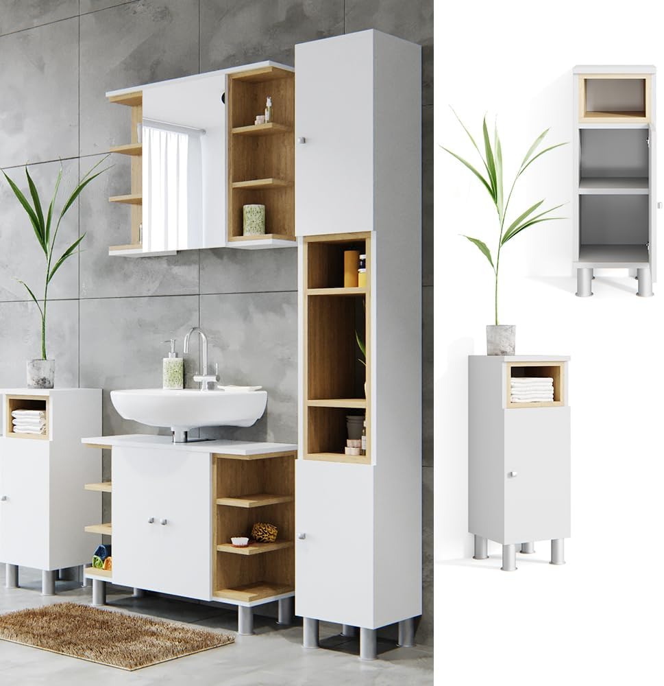 Vicco Midischrank Aquis, Weiss, 30 x 81.8 cm, zur Aufbewahrung im Badezimmer und kombinierbar mit Aq