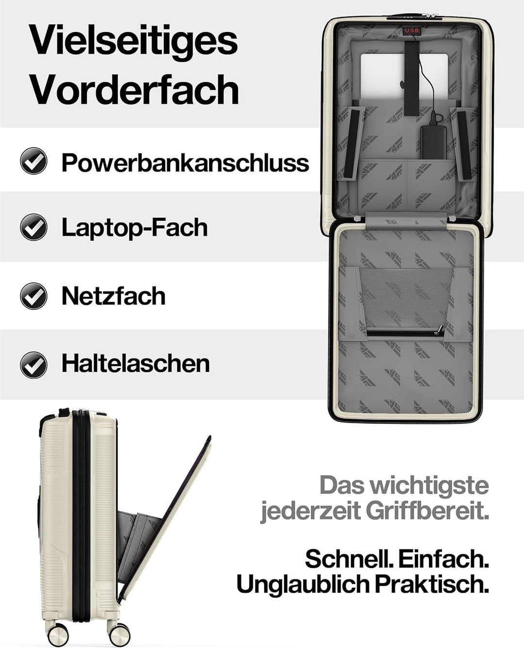 Leichter Hartschalen-Reisekoffer Set 4-teilig, Koffer Set mit TSA-Schloss, Doppelreissverschluss, Do