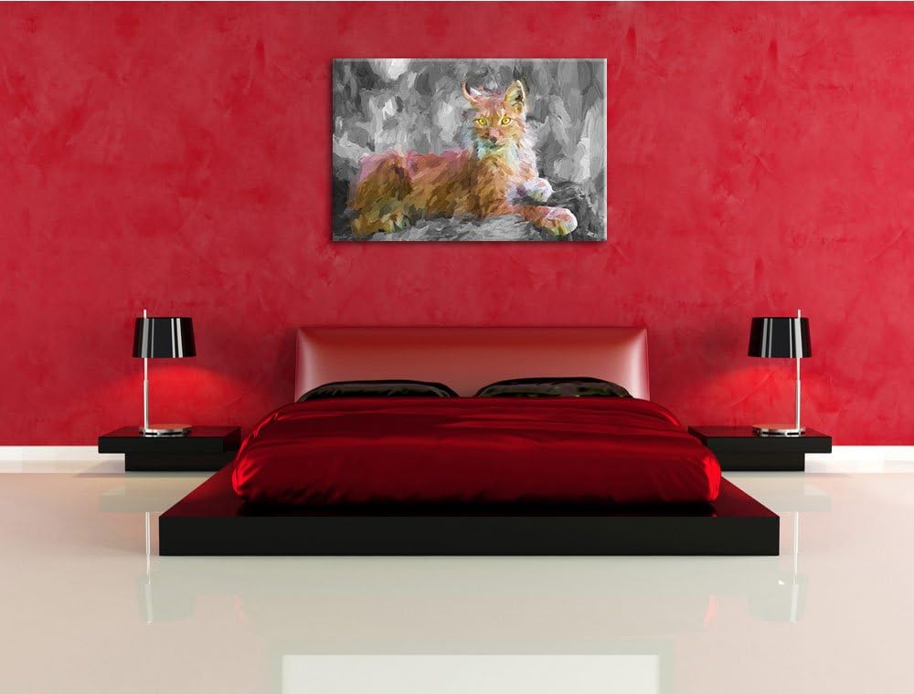 hübscher aufmerksamer Luchs schwarz/weiss Deluxe Format: 100x70 cm auf Leinwand, XXL riesige Bilder