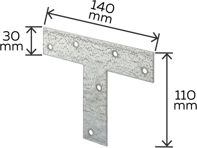 Alberts 848194 Flachverbinder | T-Form | sendzimirverzinkt | 140 x 110 x 30 mm | 25er Set 140 x 110