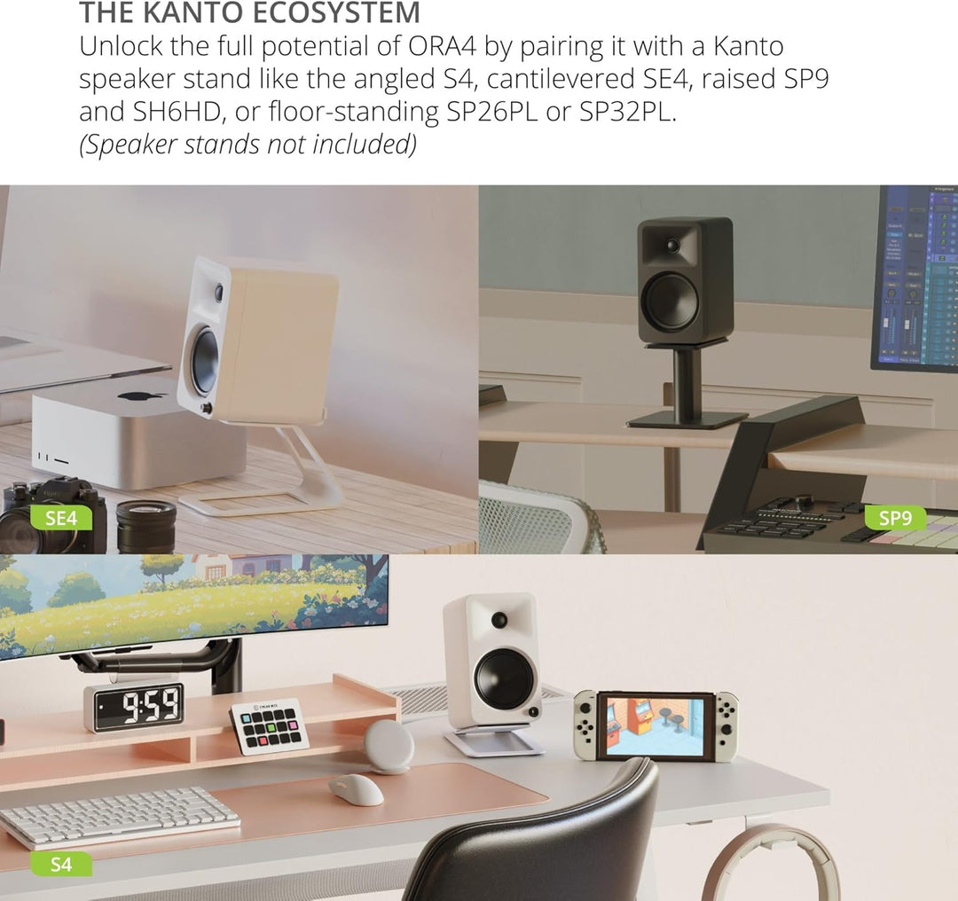 Kanto ORA4 140W Powered Reference Speakers with Bluetooth 5.0 and USB-C Input | 4” Woofers | Bi-Ampl