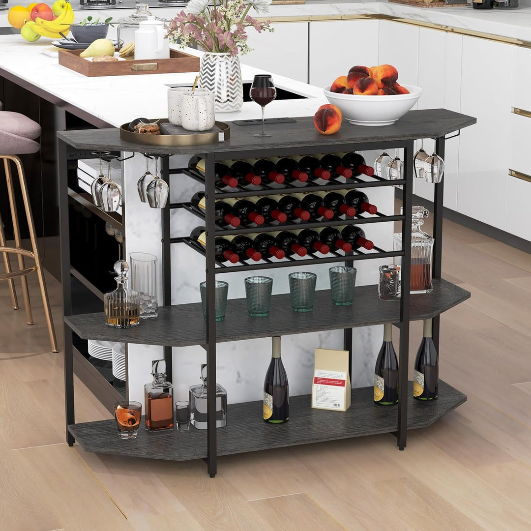 GIANTEX Sideboard mit Weinregal für 21 Flaschen, Schmaler Küchentisch mit 2 USB-Anschlüssen & 2 Stec