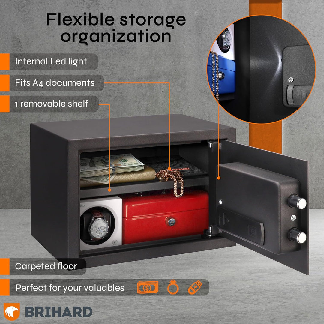 Brihard Biometrischer Safe E14602B – 2-in-1 Digitale Tastatur und Fingerabdruck – Home Tresor 25 cm