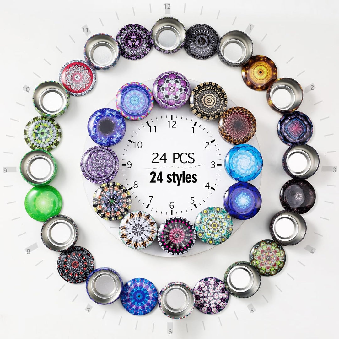Luxetins 24 Stück Basteldosen mit Mandala-Design (24 Motive) - Komplettset mit Deckel, Dochten, Halt