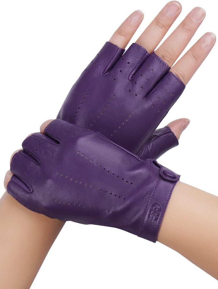GSG SINCE 1998 Halbfinger Lederhandschuhe Damen – Fingerlose Fahrhandschuhe aus weichem Schafsleder,