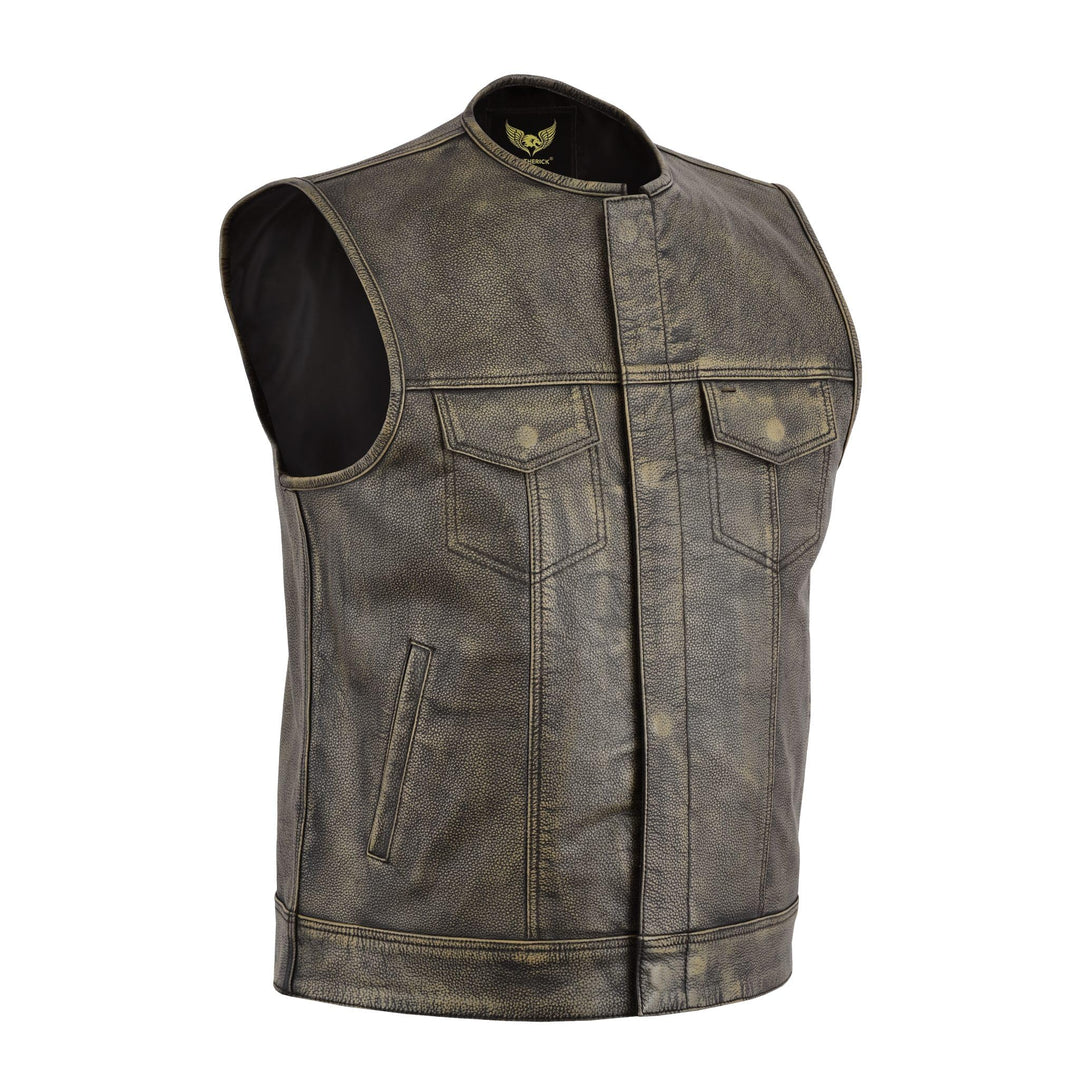 Leatherick Herren Vintage Braun Biker Leder Weste kragenlosen Stil ausgezeichneten Look (XL- EUR58)