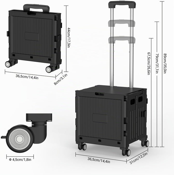 Einkaufstrolley klappbar, Einkaufswagen bis 30 kg, Transportbox mit 4 Rollen, Shopping Trolley Verst