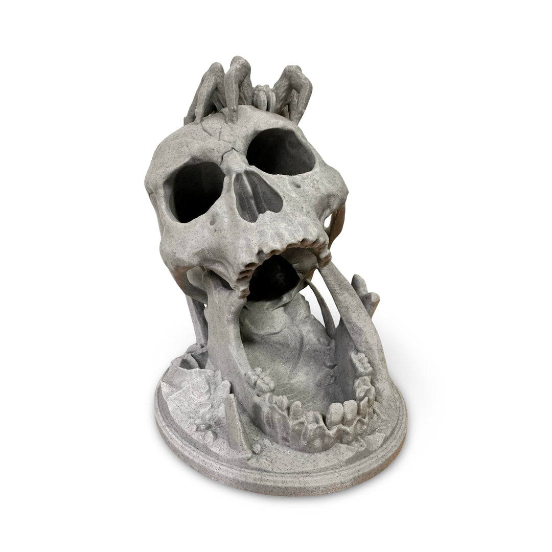 LAYERSMITH® D&D Würfelturm als Totenkopf mit Spinne [Made IN Germany] in Farbe Granitgrau aus Biokun