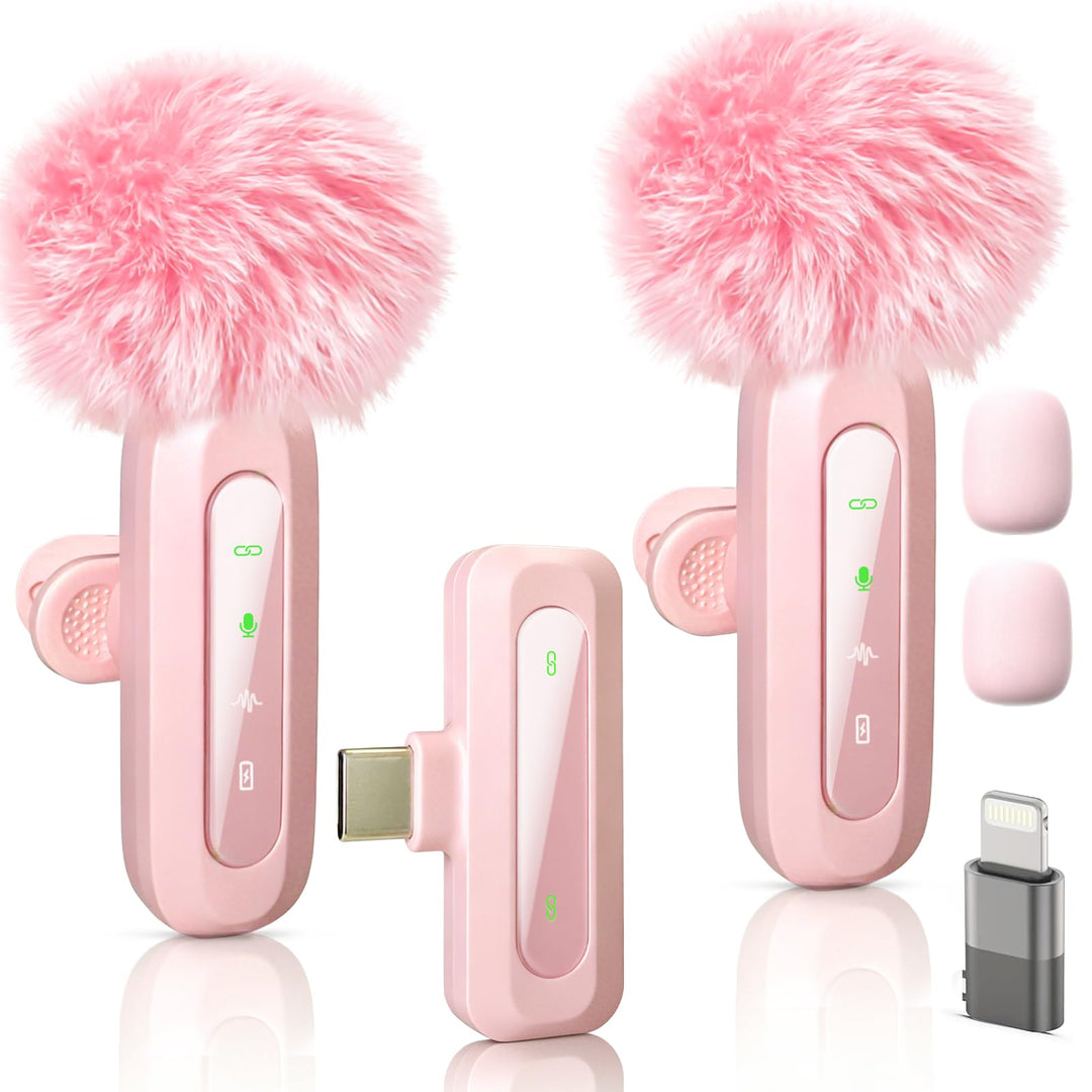 Rosa USB-C Mikrofon kabellos für iPhone 15/16/17, iPad, Android – Ansteckmikrofon mit Rauschunterdrü