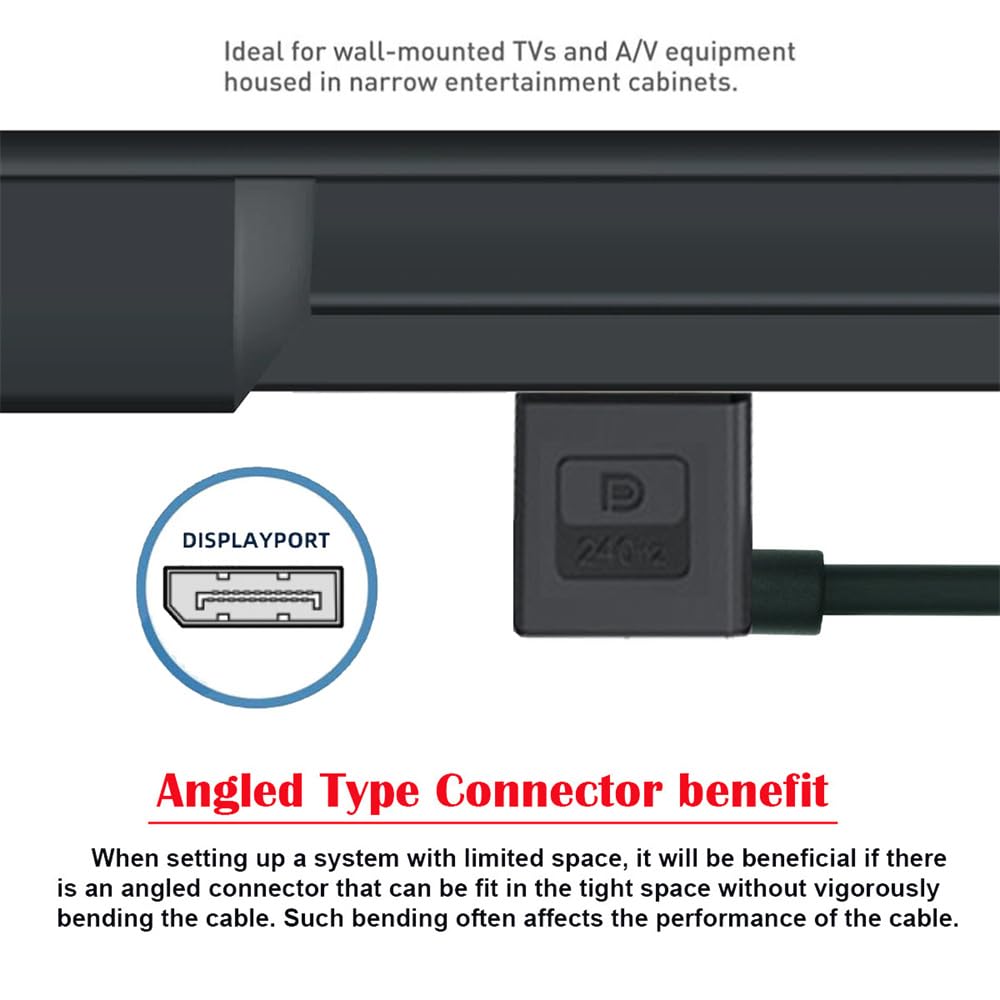 xiwai Ultrafeines DisplayPort 1.4-Kabel, rechtwinklig, 8K 4K, 100 cm, DP auf DP, bidirektional [UHD,