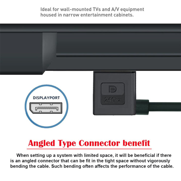 xiwai Ultrafeines DisplayPort 1.4-Kabel, rechtwinklig, 8K 4K, 100 cm, DP auf DP, bidirektional [UHD,