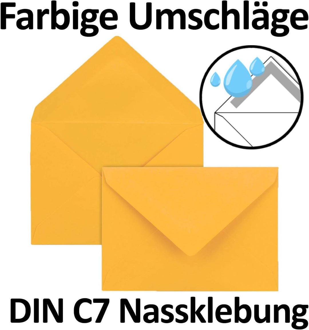 150x kleine Umschläge in Goldgelb DIN C7 8,1 x 11,4 cm mit Spitzklappe und Nassklebung in 80 g/m² -