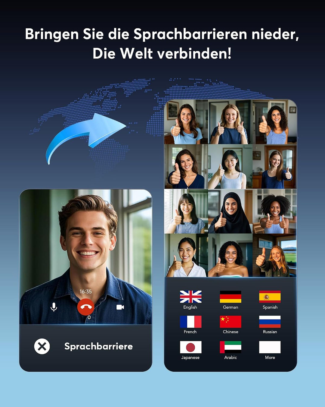Real-Time AI Translation Earbuds, 198 Language Translator Earbuds, German-English Translator, AI Übe