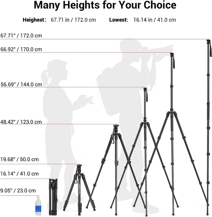 SmallRig 68" Reisestativ mit 1/4"-20 Screw, Portable Aluminum Tripod Monopod für Reise und Freizeitf