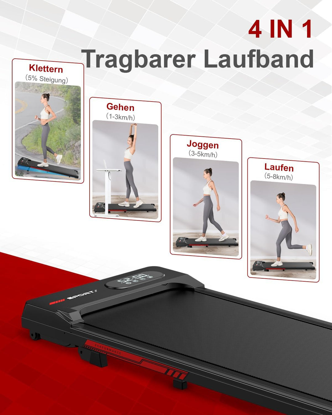Dskeuzeew Laufband Walking Pad mit Neigung - Laufbänder für Zuhause Büro Steigung Schreibtisch Laufp