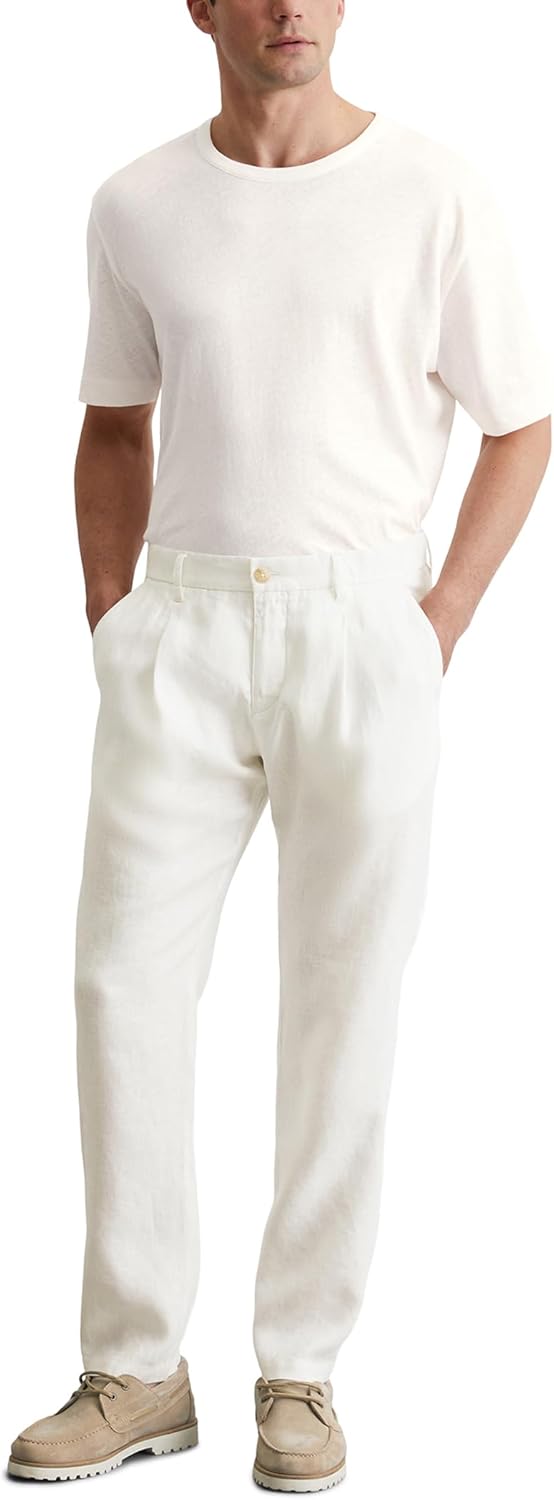 Marc O'Polo Herren Leinenhose mit elastischem Bund lang 29W / 34L Cremefarben, 29W / 34L Cremefarben