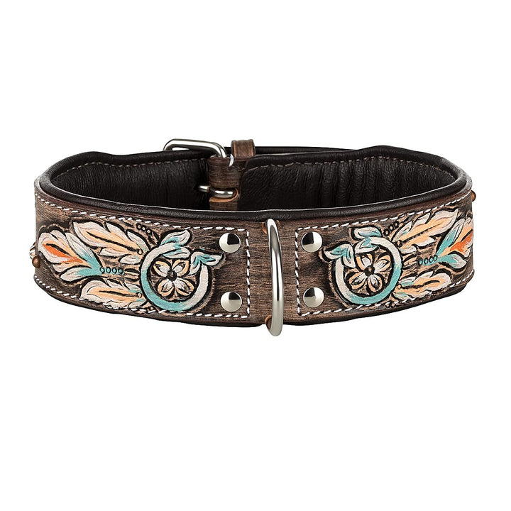 MICHUR Halona Hundehalsband Leder, Lederhalsband Hund, Halsband, Leder, Indianer, Schwarz Braun, in