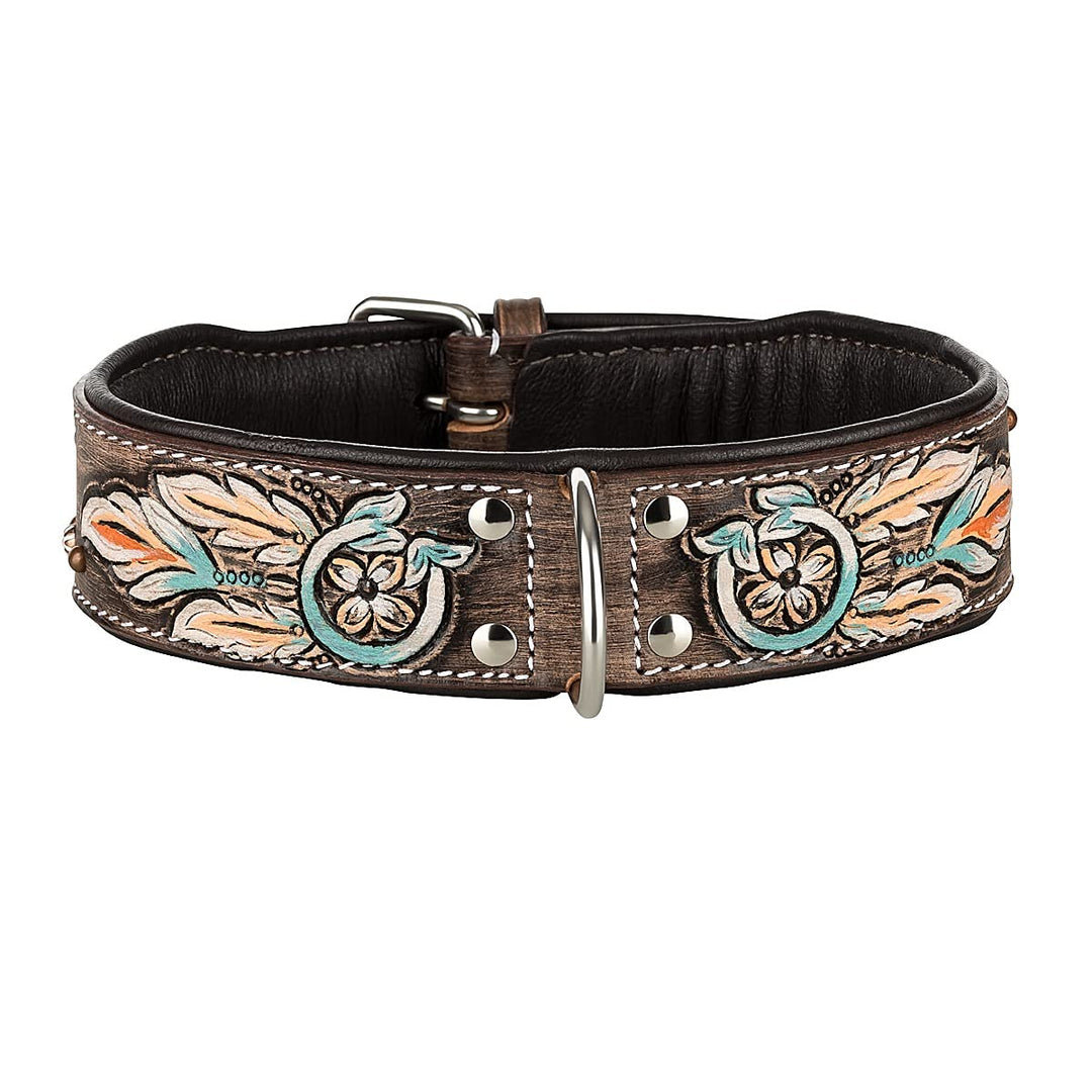 MICHUR Halona Hundehalsband Leder, Lederhalsband Hund, Halsband, Leder, Indianer, Schwarz Braun, in