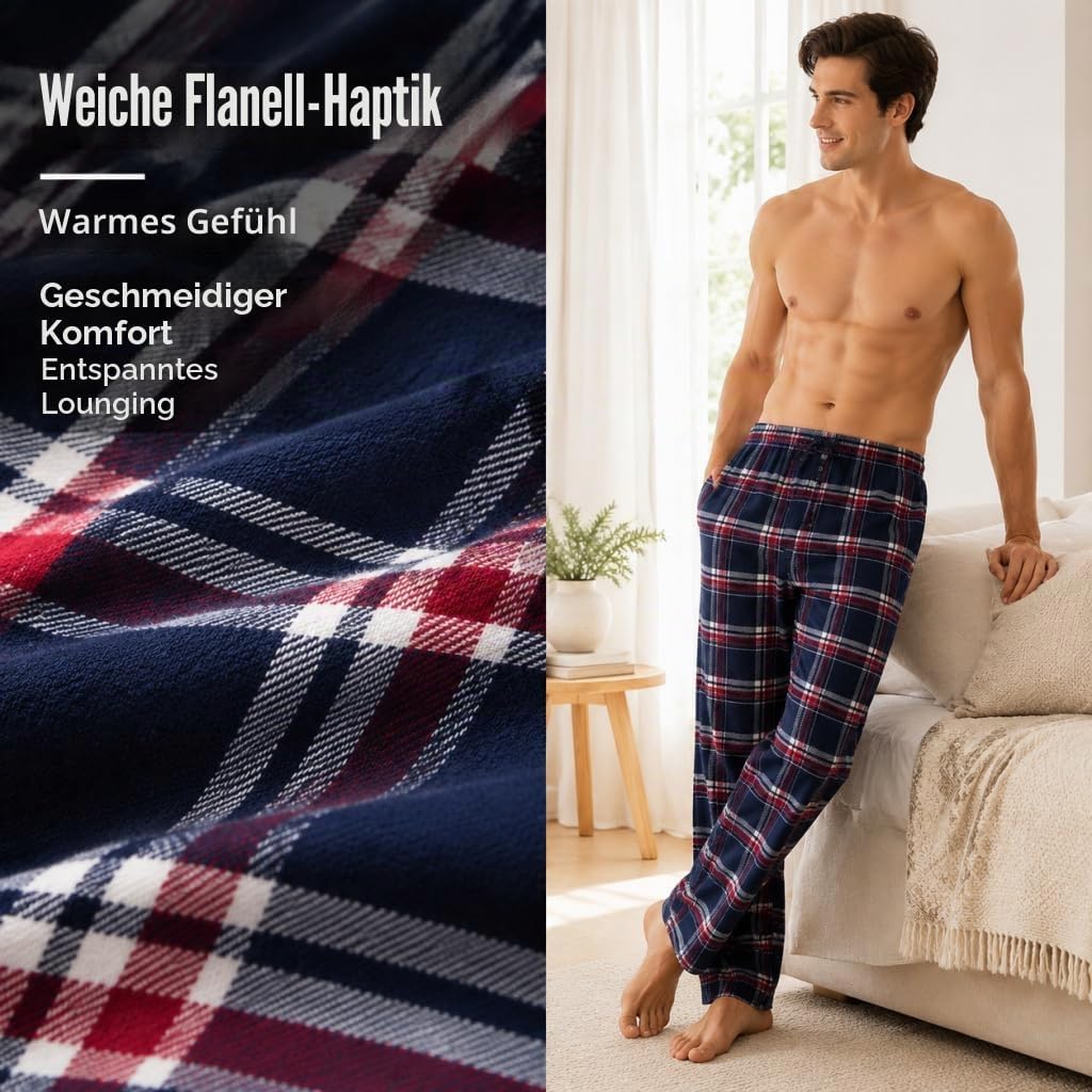 JTPW Herren 100% Baumwolle Flanell Bequeme Pyjama/Lounge Bottoms mit Taschen S Blue White Plaid, S B