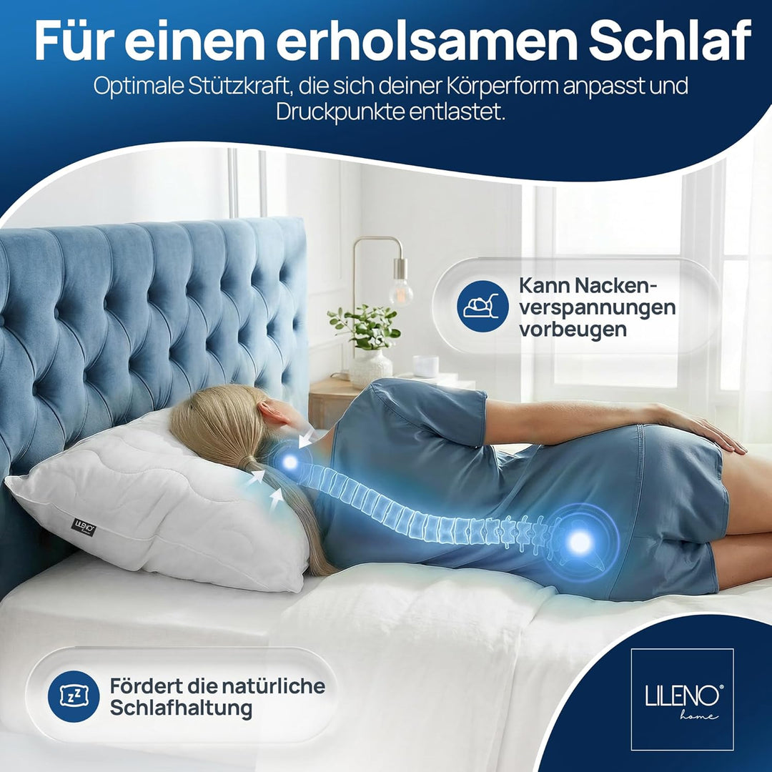 LILENO HOME Kopfkissen 80x80 cm [1er Set] MEDIUM mit 850g Kissen-Füllung - Bett oder Deko Kissen mit