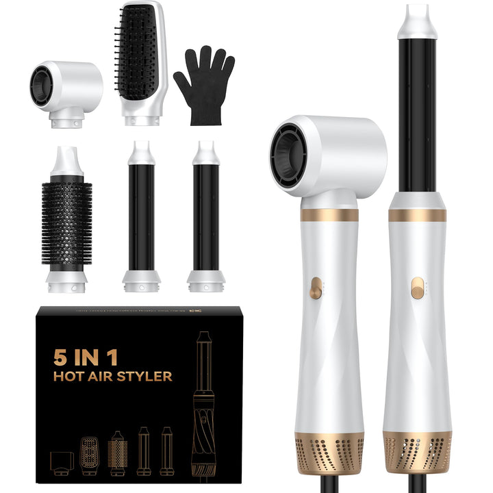 Airstyler 5 IN 1 Hairstyler, 1000W Lockenstab Föhnbürste mit warmluftbürste，rundbürstenföhn, Lockens
