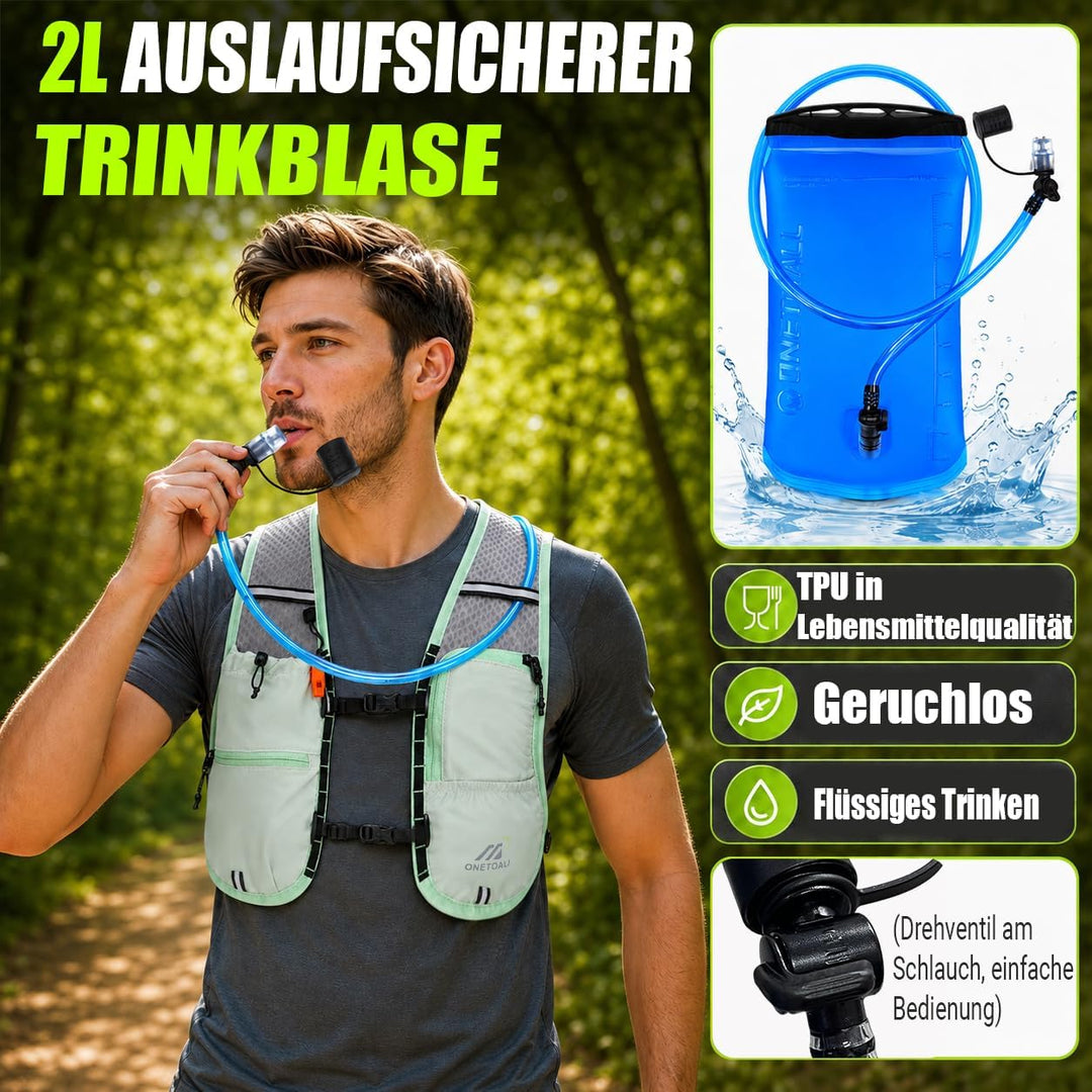 Laufweste Damen mit 500ml Trinkflasche/2L Trinkblase, Leichter Trinkrucksack Laufen Herren 6L, Runin
