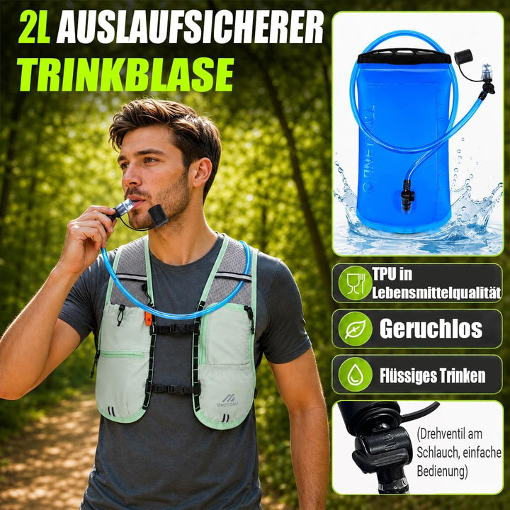 Laufweste Damen mit 500ml Trinkflasche/2L Trinkblase, Leichter Trinkrucksack Laufen Herren 6L, Runin