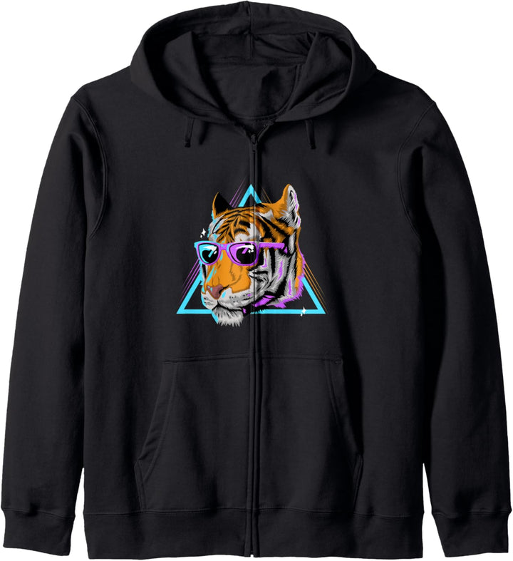 Tiger 80er 80s Geschenk - Achtziger Grosskatze Raubkatze Kapuzenjacke