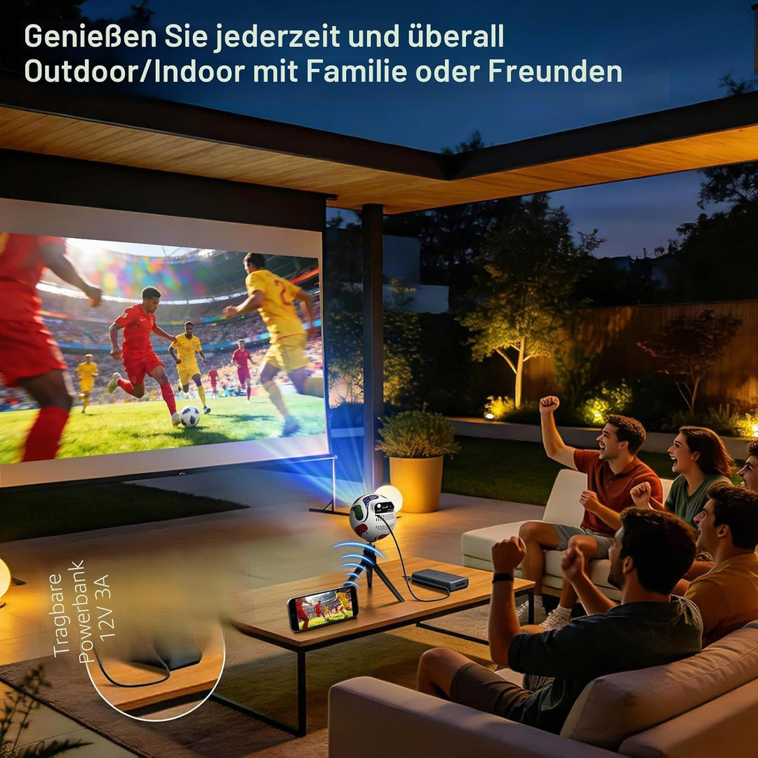 Mini Beamer 4K 1080P Unterstützt, Outdoor Tragbarer Projektor Unterstützt Power Bank，Aussen Smart Pr