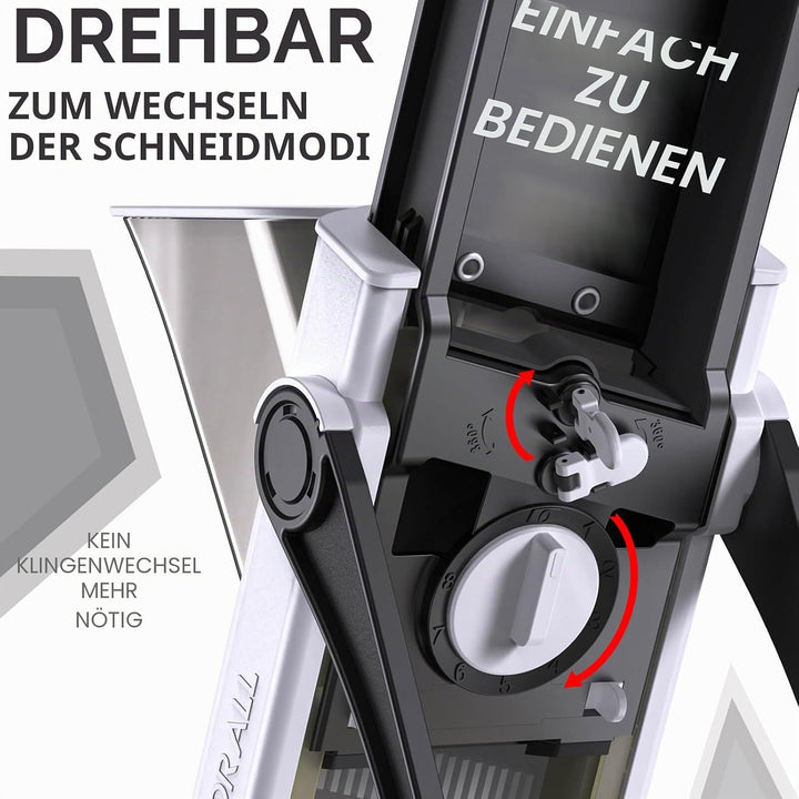ONCE FOR ALL Upgrade Safe Mandoline Slicer Plus, grössere Grösse, verstellbarer Gemüse- und Lebensmi